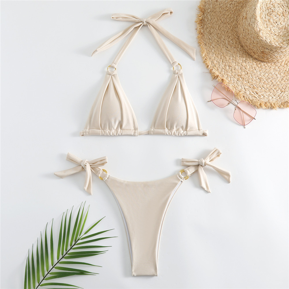 Swimsuit Bikini Ruched - White Ruched Bow Kontted Swimwear Halter