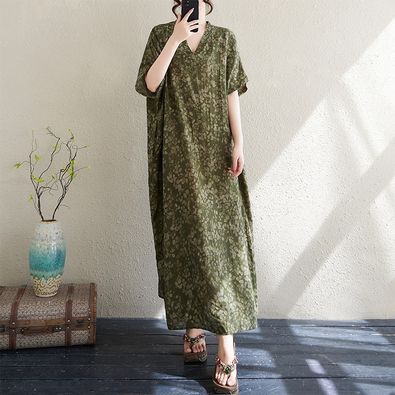 Summer V-Neck Loose Cotton Lin - Linen Dress Wrap 评论和价格