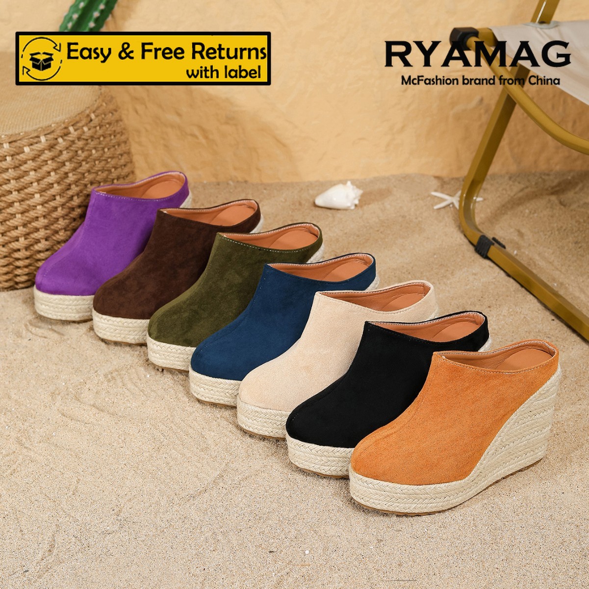 RYAMAG Comfortable Wedge Mules - Wedge Espadrille Women 评论和价格
