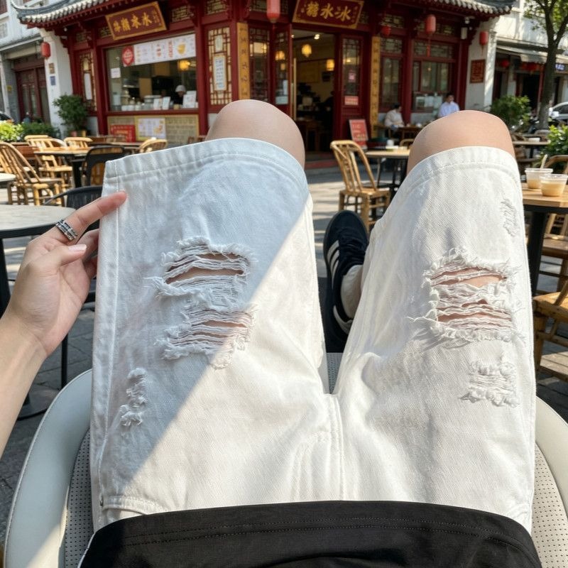 Mens Elastic Drawstring Waist  - Shorts Denim Frayed 评论和价格