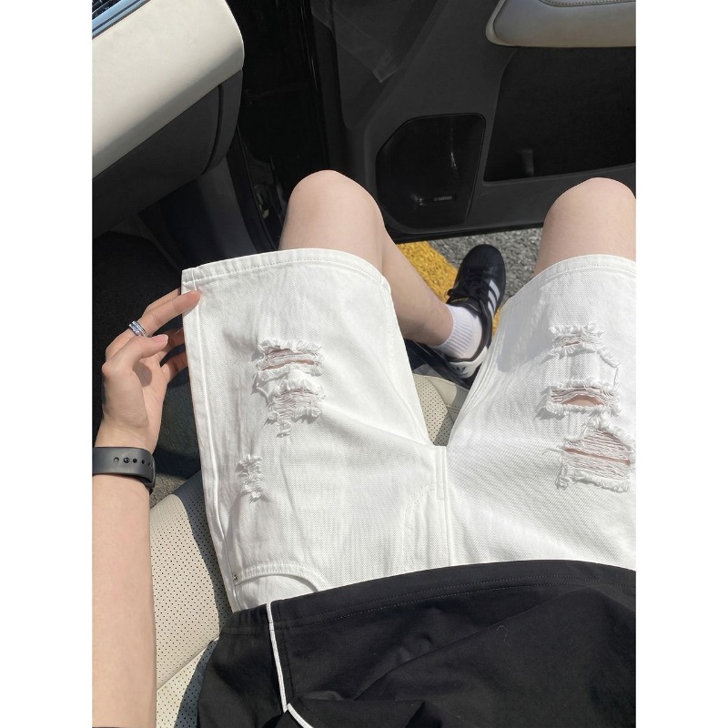 Mens Elastic Drawstring Waist  - Shorts Denim Frayed 评论和价格