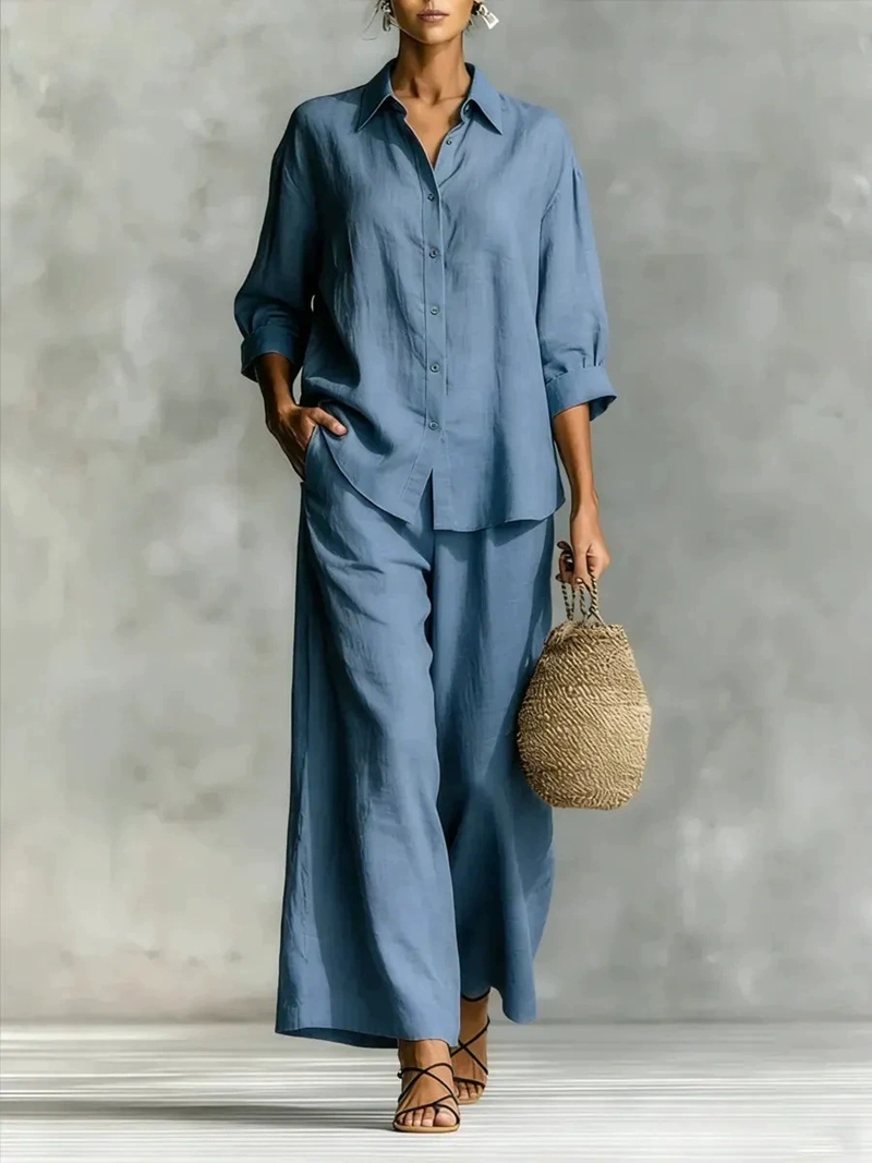 Women's New 7-Sleeve Shirt & W - Linen Pant Wide 评论和价格
