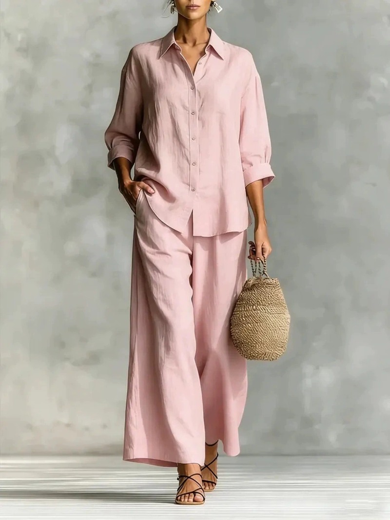 Women's New 7-Sleeve Shirt & W - Linen Pant Wide 评论和价格
