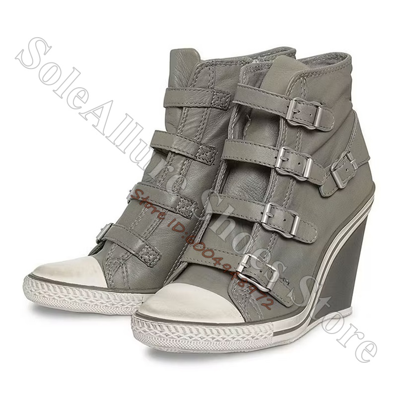 Grey Multi Buckle High Top Wed - Wedge Espadrille Women 评论和价格