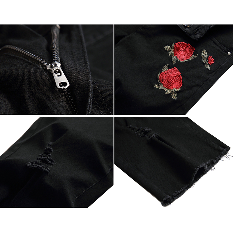 2026 Summer Men's Red Rose Emb - Shorts Denim Frayed 评论和价格